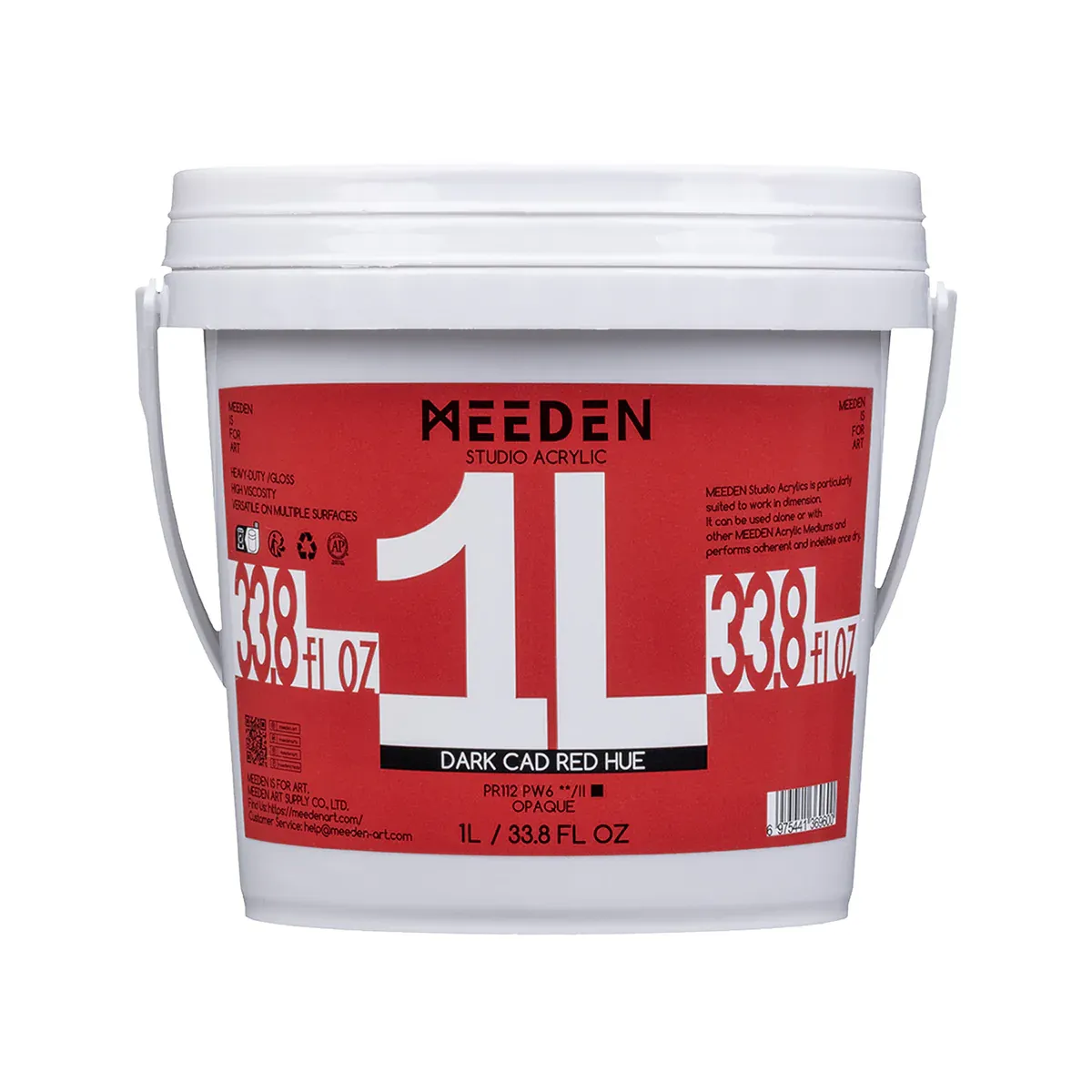 Pintura Acrílica profesional MEEDEN Studio, Tono Rojo Cadmio Oscuro, 1 Litro, Cuerpo Pesado.