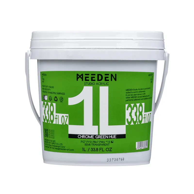 Pintura Acrílica Profesional MEEDEN Studio, Tono Verde Cromado, 1 Litro, Cuerpo Pesado.