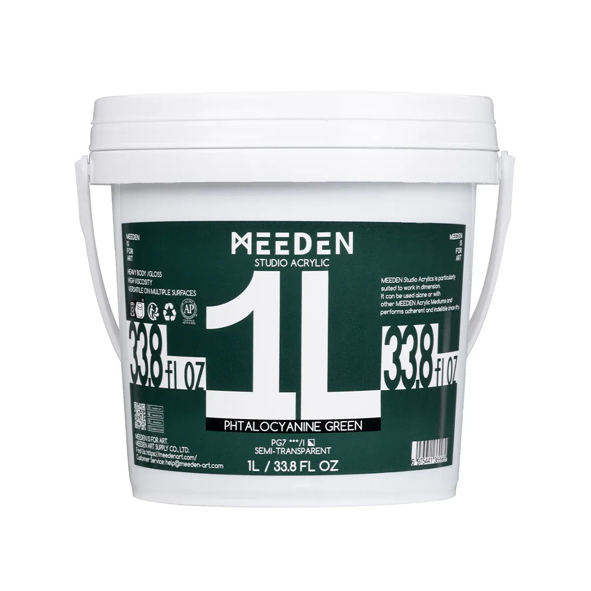 Pintura Acrílica Profesional MEEDEN Studio, Verde Ftalocianina, 1 Litro, Cuerpo Pesado.