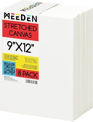 MEEDEN Lienzo estirado, 9 x 12  pulgadas, 0 23x30cm. paquete de 8, lienzos blancos en blanco para pintar, 100% algodón,