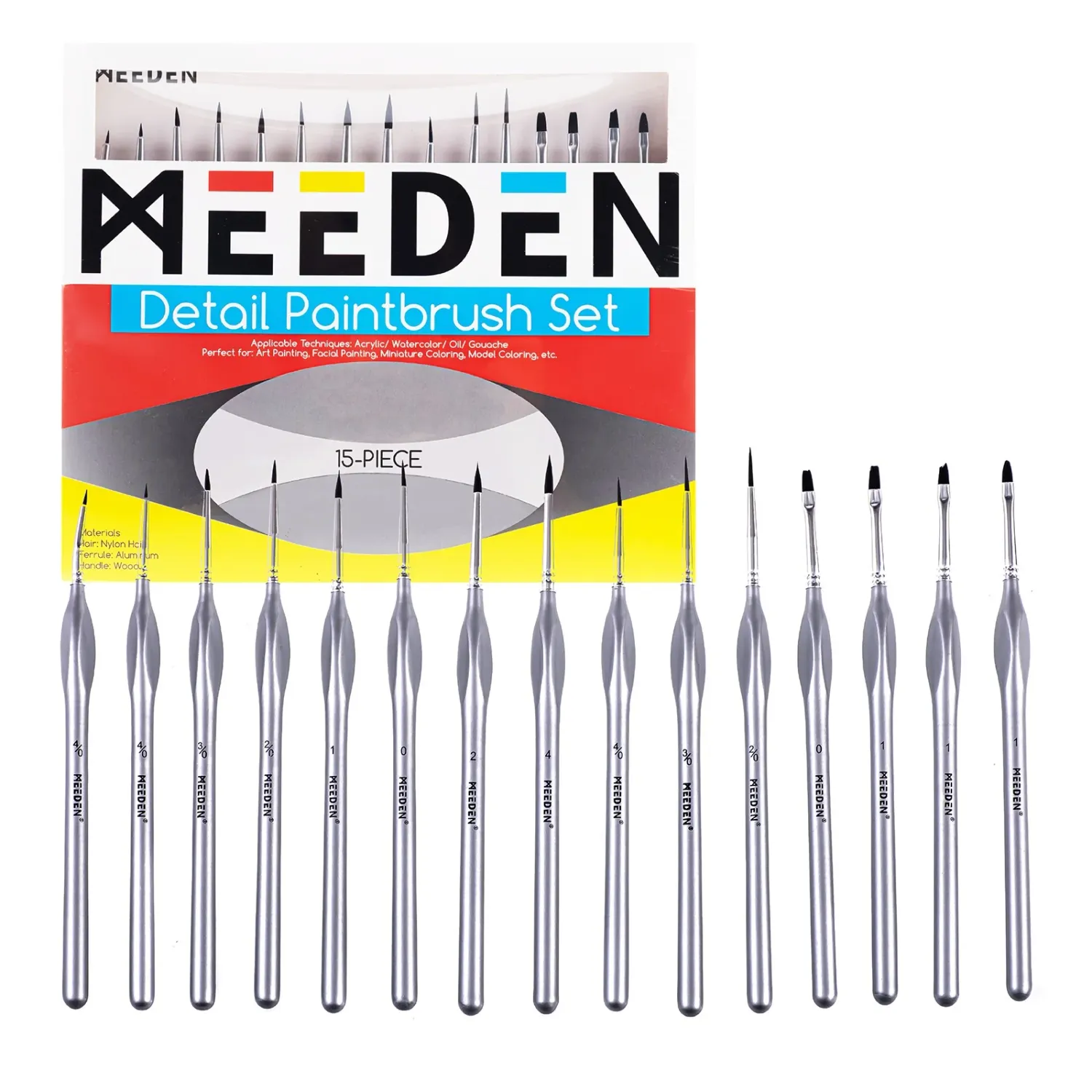 Juego de 15 pinceles para pintar con microdetalles de MEEDEN