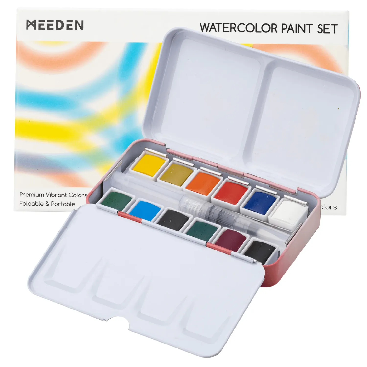 MEEDEN Estuche metálico de Acuarela, c/12 Colores Básicos