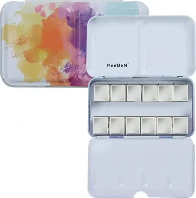 MEEDEN Paleta de lata de acuarela vacía con 12 medias sartenes, colorida