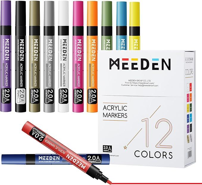 MEEDEN Juego de marcadores acrílicos para artistas: 12 colores a presión