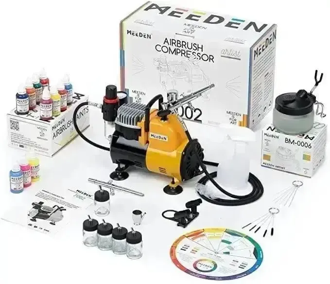 Kit Profesional de Aerógrafo MEEDEN con Compresor y 24 Colores