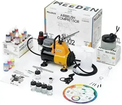 Kit Profesional de Aerógrafo MEEDEN con Compresor y 24 Colores