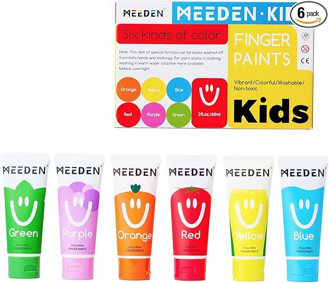 MEEDEN Pinturas Dedos para niños, lavable, 60ml, no tóxicas c/6 piezas