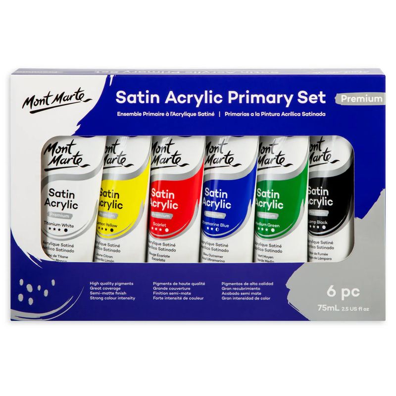 Juego de pinturas acrílicas satinadas primarias C/6 pzas de 75 ml 