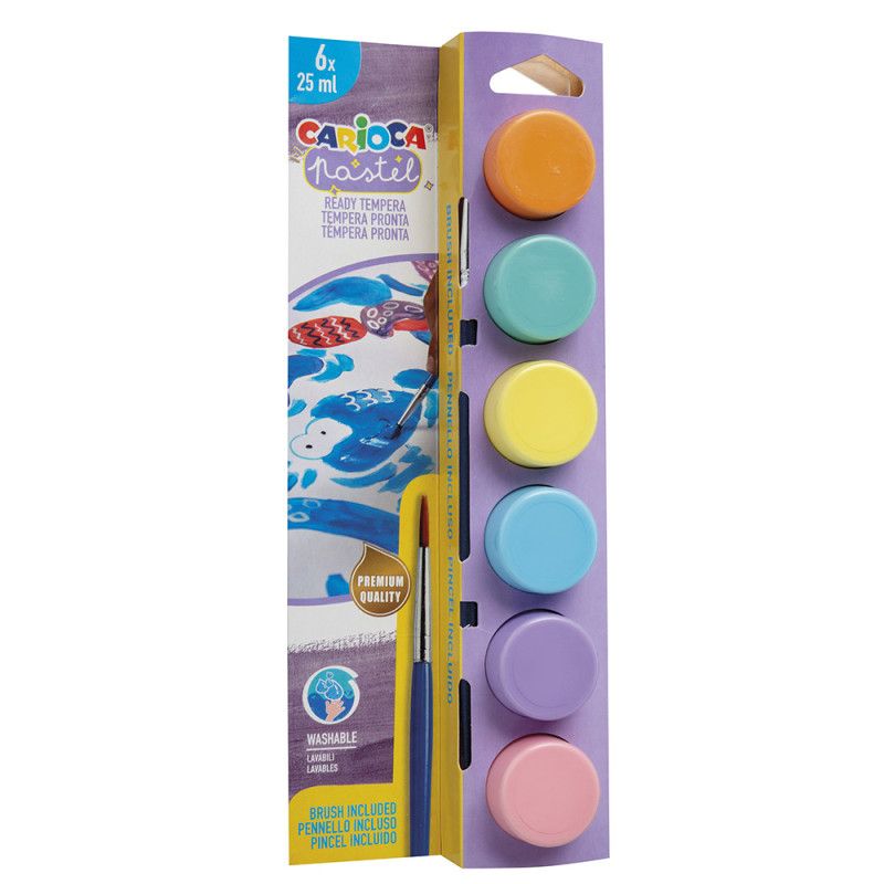 Témpera escolar CARIOCA en Frascos 25 ml Pastel  C/6 piezas