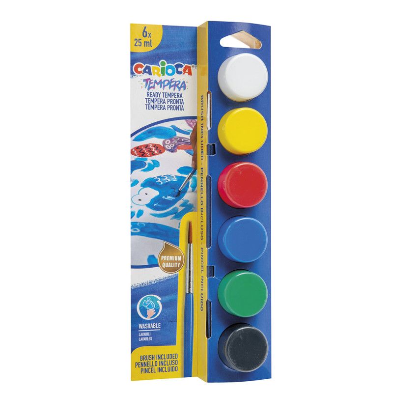 Témpera escolar CARIOCA en Frasco de 25ml colores básicos C/6 piezas
