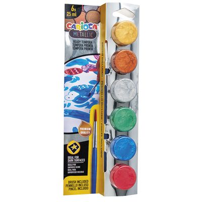 Témpera escolar CARIOCA en Frasco de 25 ml Metálicos C/6 piezas