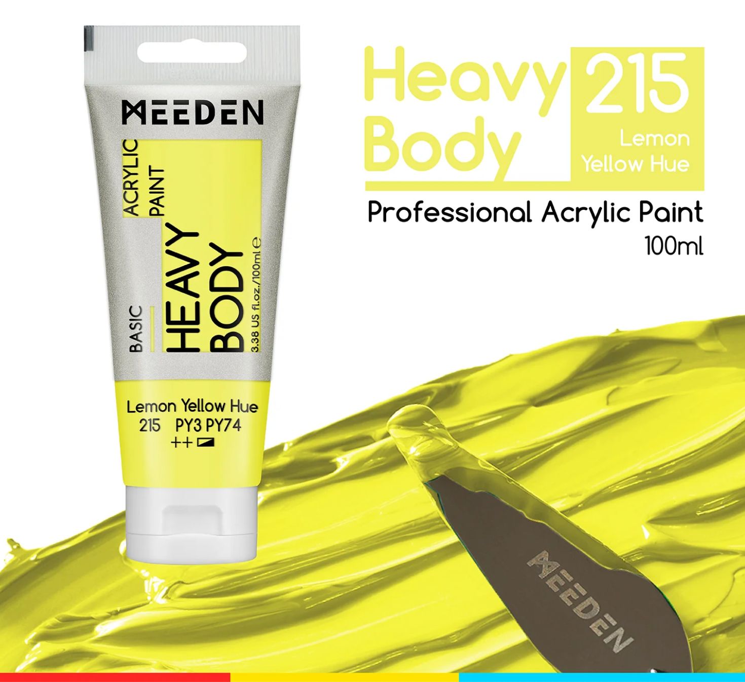 PINTURA AMARILLO LIMÓN ACRILICA CUERPO PESADO PRIMERA CALIDAD EN TUBO DE 100 ml MEEDEN
