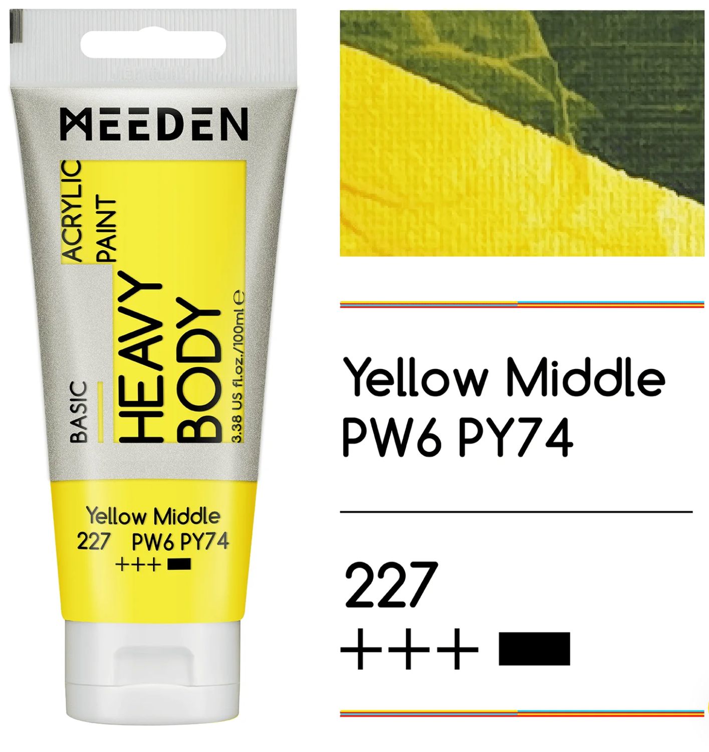 PINTURA AMARILLO MEDIO ACRILICA CUERPO PESADO PRIMERA CALIDAD EN TUBO DE 100 ml MEEDEN