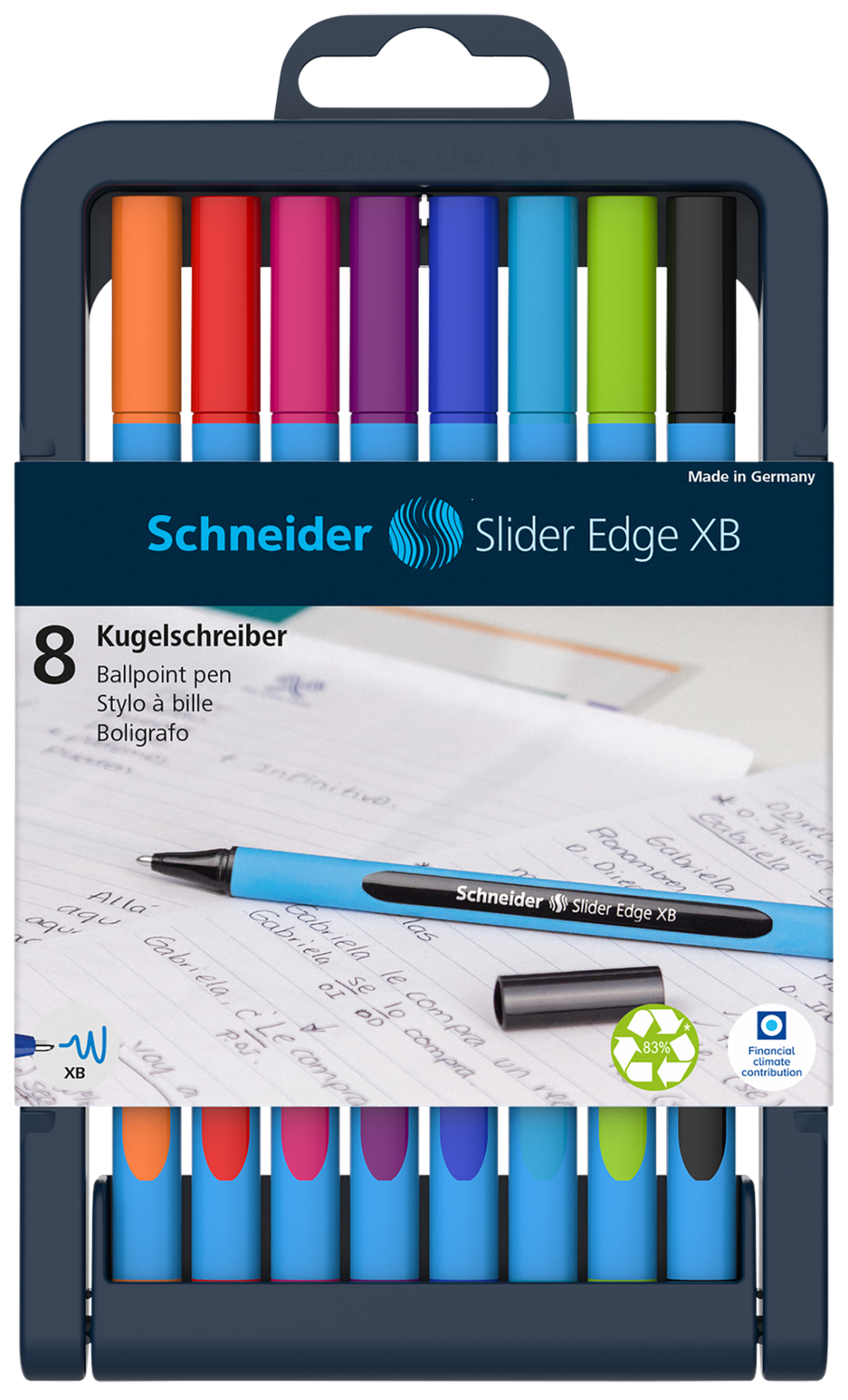Lapicero Dibujo Schneider Estuche c/8 piezas Mina XB (Negro, Rojo, Azul, Verde claro, Naranja, Violeta, Fucsia, Azul claro)