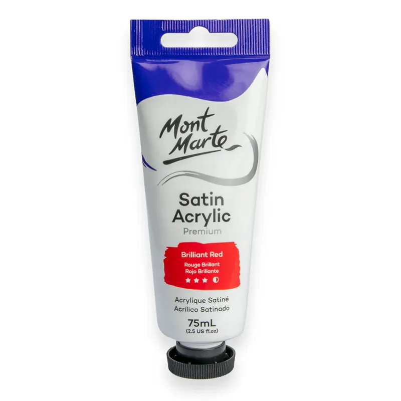 Pintura Acrílica Satinada Prémium en tubo de 75 ml  Rojo brillante. Mont Marte