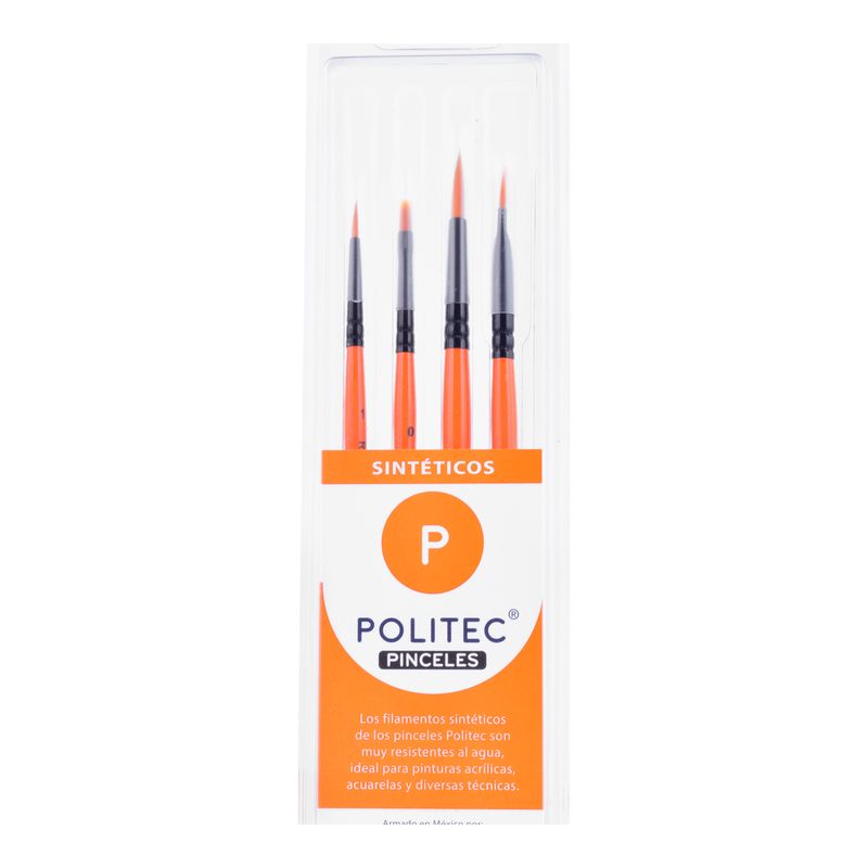 Juego de Pincel Politec profesional para óleo y acrílico C/ 4 Pzas