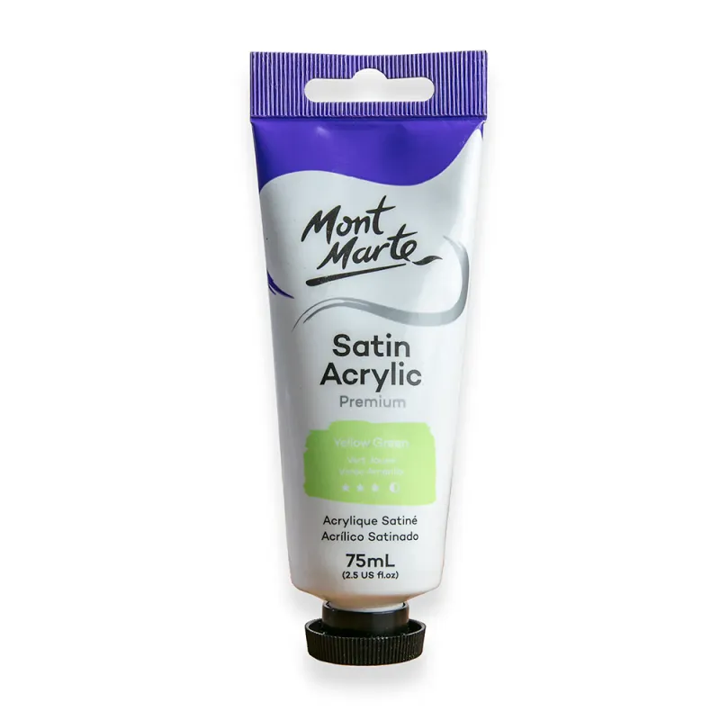 Pintura Acrílica Satinada Prémium, tubo de 75 ml. Verde Amarillento. Mont Marte