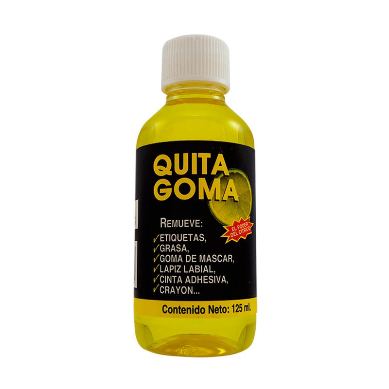 Quita GOMA frasco de 125ml. Remueve, etiquetas, grasa, lápiz labial, goma de mascar, cinta adhesiva etc.