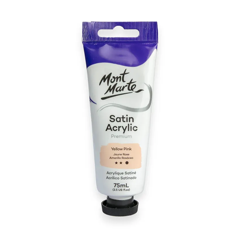 Pintura Acrílica Satinada Prémium, tubo de 75 ml, Amarillo Rosa. Mont Marte.
