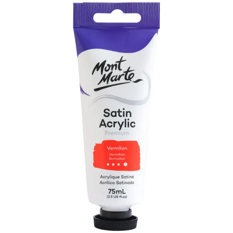 Pintura Acrílica Satinada Prémium en tubo de 75 ml- Bermellón. Mont Marte