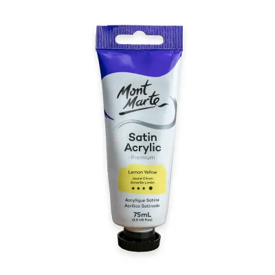 Pintura Acrílica Satinada Prémium, tubo de 75 ml, Amarillo Limón. Mont Marte