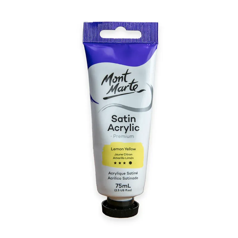 Pintura Acrílica Satinada Prémium, tubo de 75 ml, Amarillo Limón. Mont Marte