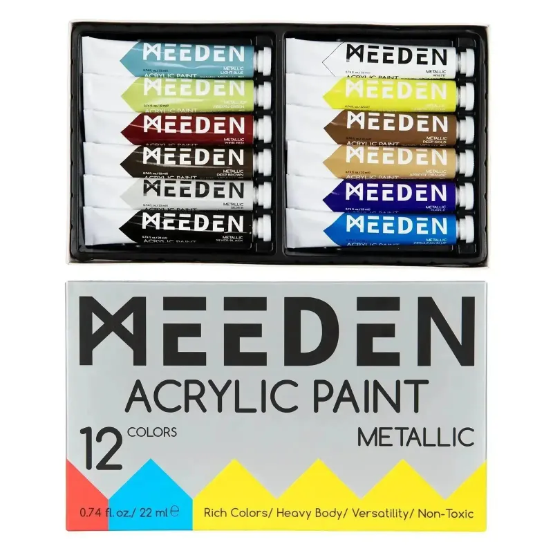 MEEDEN Juego de Pintura Acrílica Metalizada, 12 Tubos, 22ml