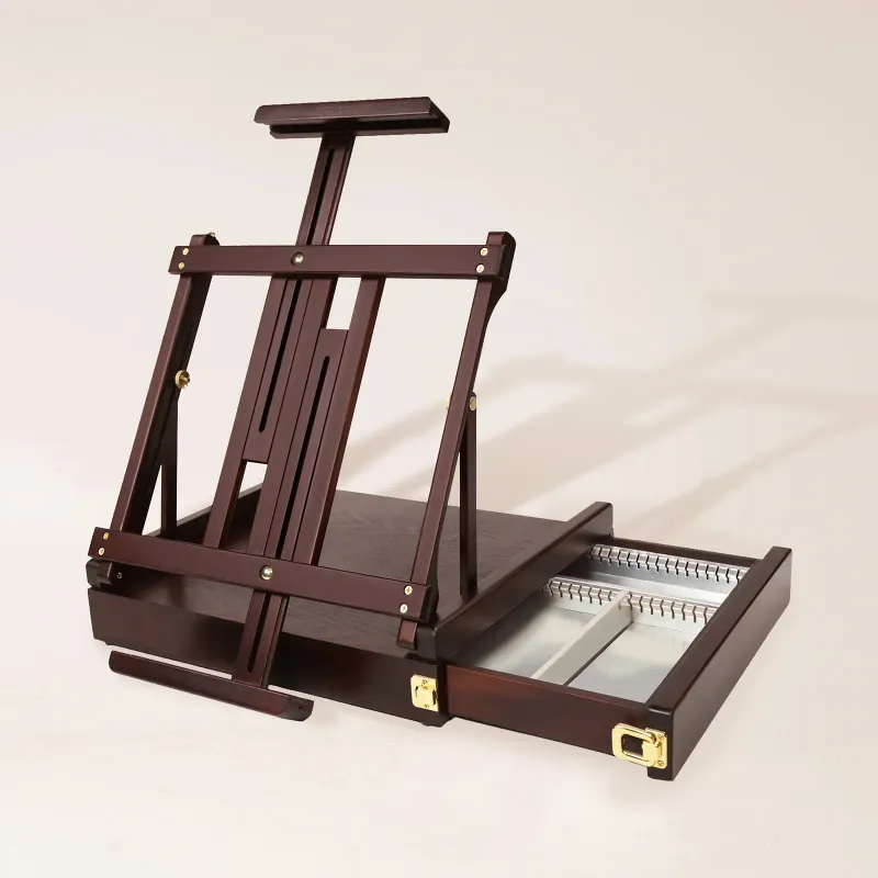 MEEDEN Artist Caballete de Mesa con Cajón Forrado de Metal-Cerezo Nogal-W05B