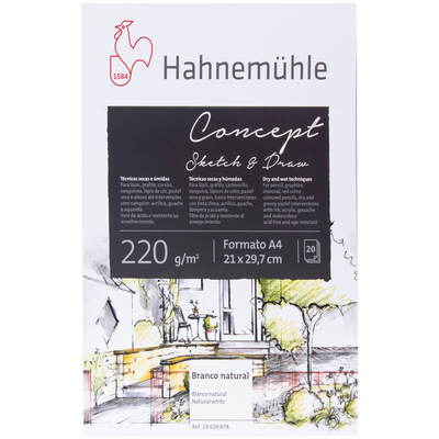 Block CONCEPT SKETCH&DRAW 220Ggrs. A4 c/20 hojas. para grafito, carboncillo, lápiz color, pastel seco y graso. tinta china y tempera