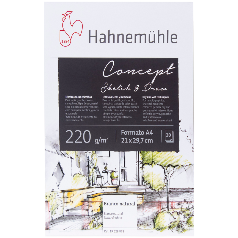 Block CONCEPT SKETCH&amp;DRAW 220Ggrs. A4 c/20 hojas. para  grafito, carboncillo, lápiz color, pastel seco y graso. tinta china y tempera