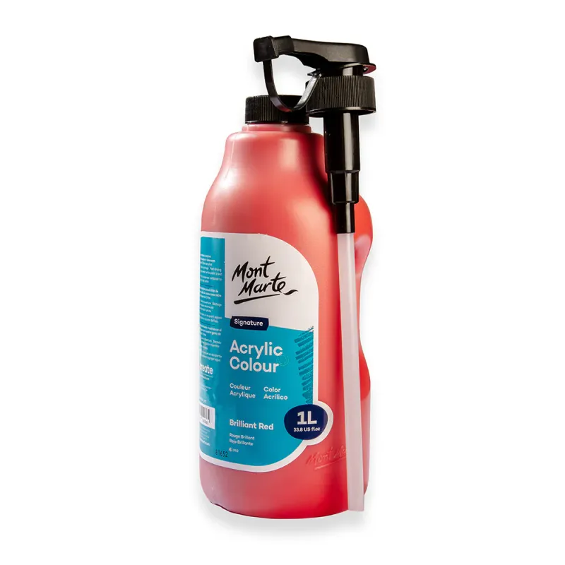 Botella de 1 Litro de Acrílico Color Rojo Brillante. Mont Marte