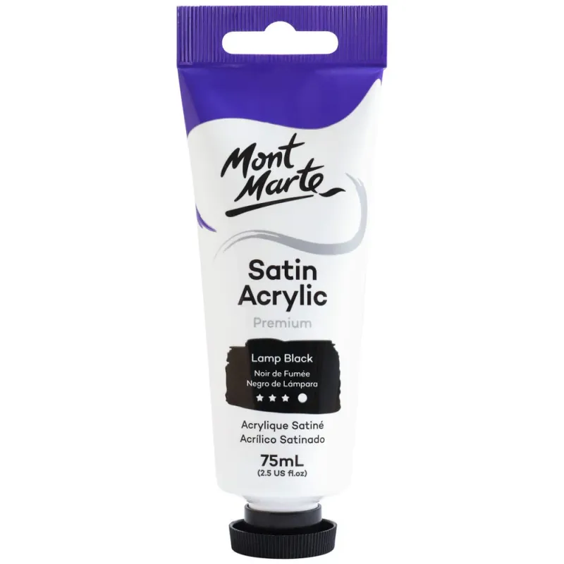 Pintura Acrílica Satinada Prémium, tubo de 75 ml, Negro Humo. Mont Marte.
