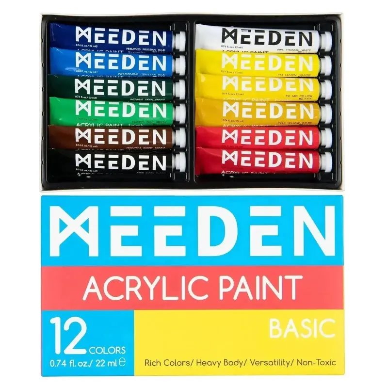 MEEDEN Juego de Pintura Acrílica Colores Básicos, c/12 Tubos, 22ml