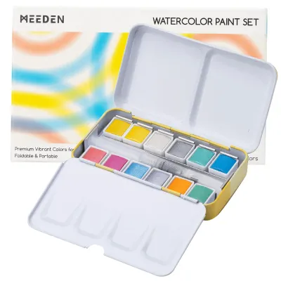 MEEDEN Estuche metálico de Acuarela, c/12 Colores Pastel