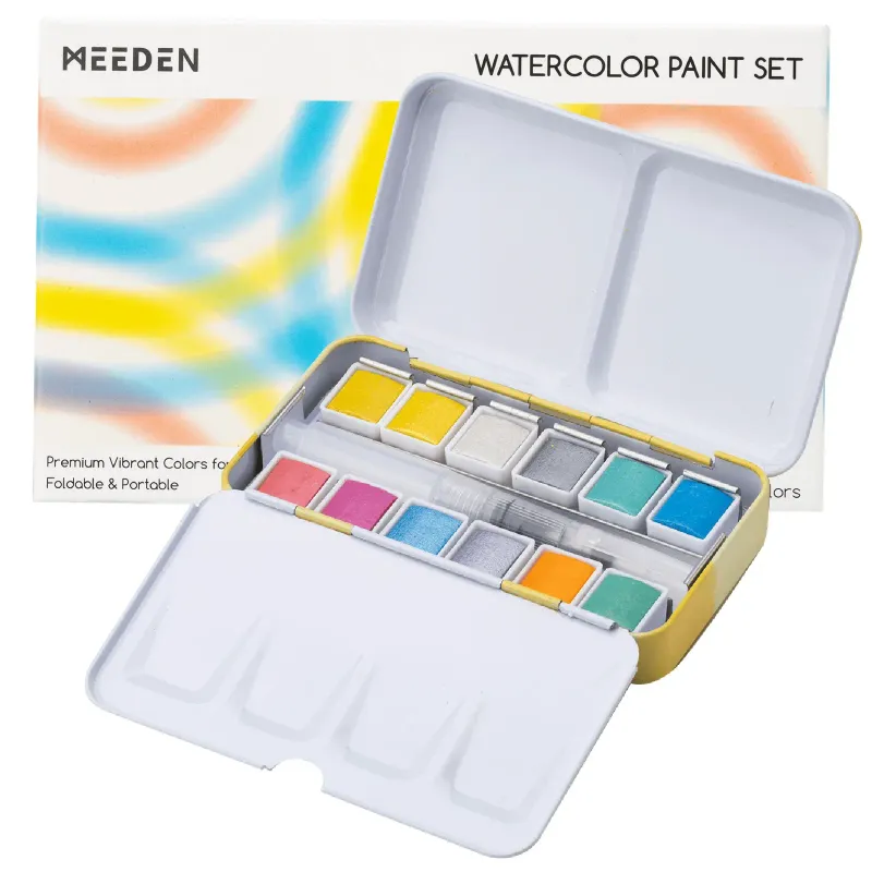 MEEDEN Estuche metálico de Acuarela, c/12 Colores Pastel