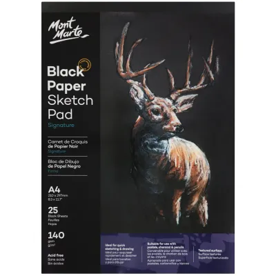 Block de bocetos de papel negro Mont Marte, 140 g/m², A4, 25 hojas
