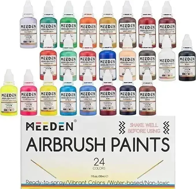 Set Pintura Aerógrafo MEEDEN C/24 de 30 ml.