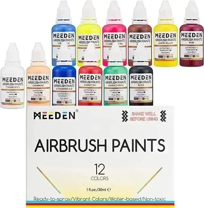 Set Pintura Aerógrafo MEEDEN C/12 de 30 ml.
