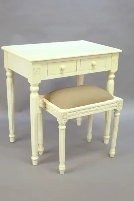 Coiffeuse ivoire 2 tiroirs avec tabouret assorti – esprit classique chic