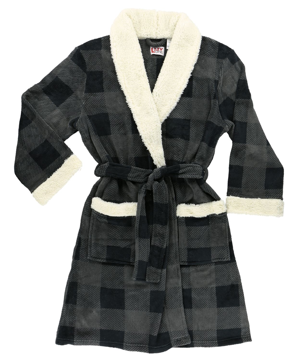 ^Grey Plaid Bathrobe, Size: S/M