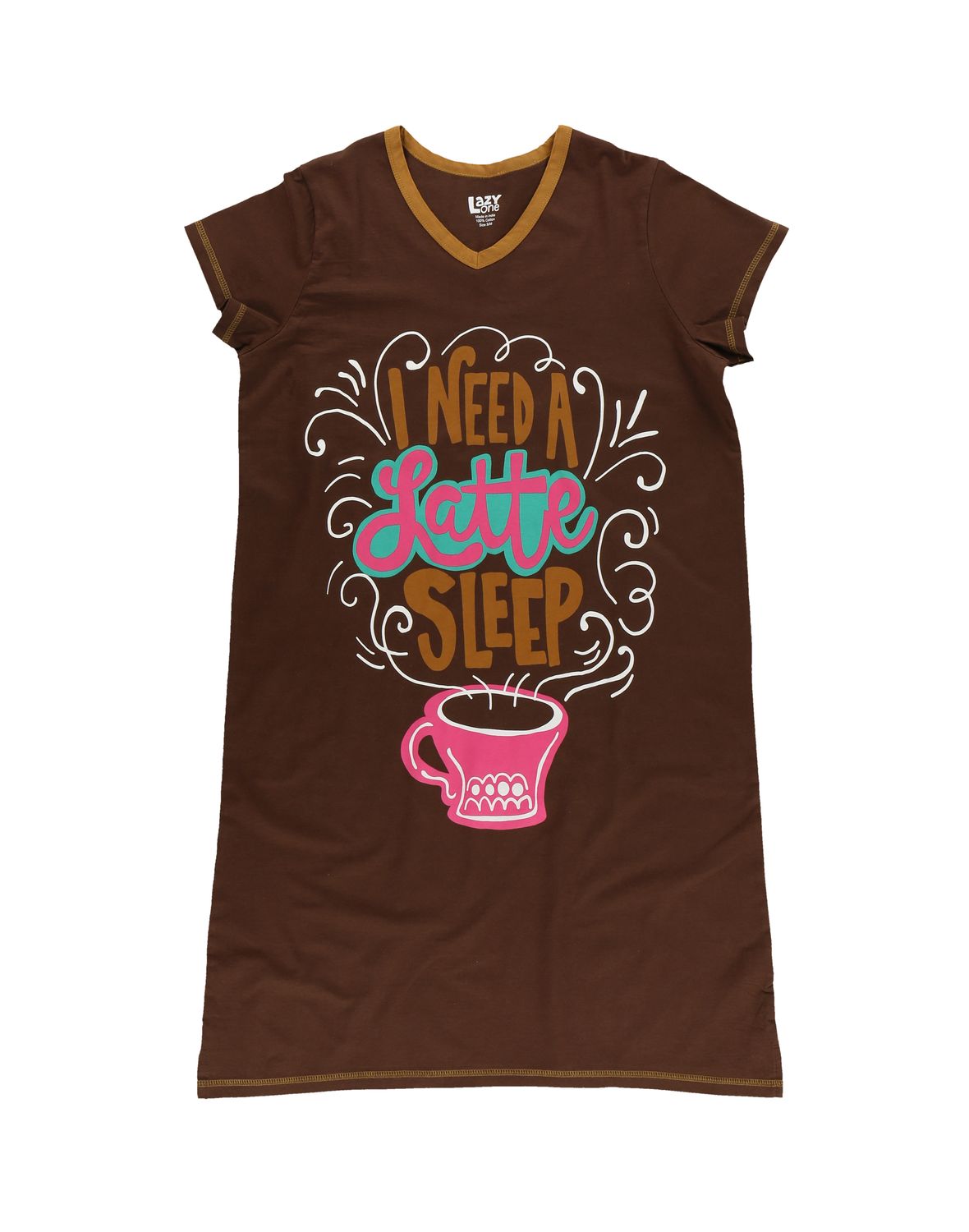 ^Latte Sleep V-neck  Nightshirt:, Size: S/M