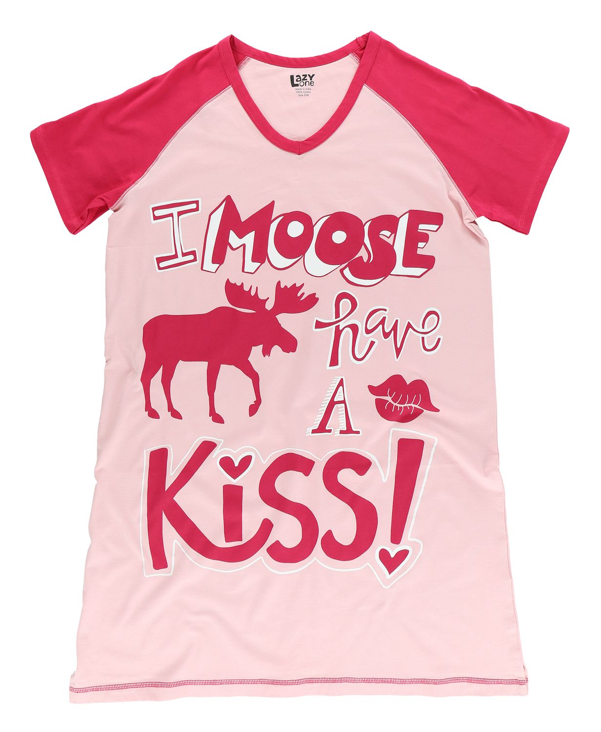 ^Moose Kiss Pink/Red V-neck  Nightshirt, Size: S/M
