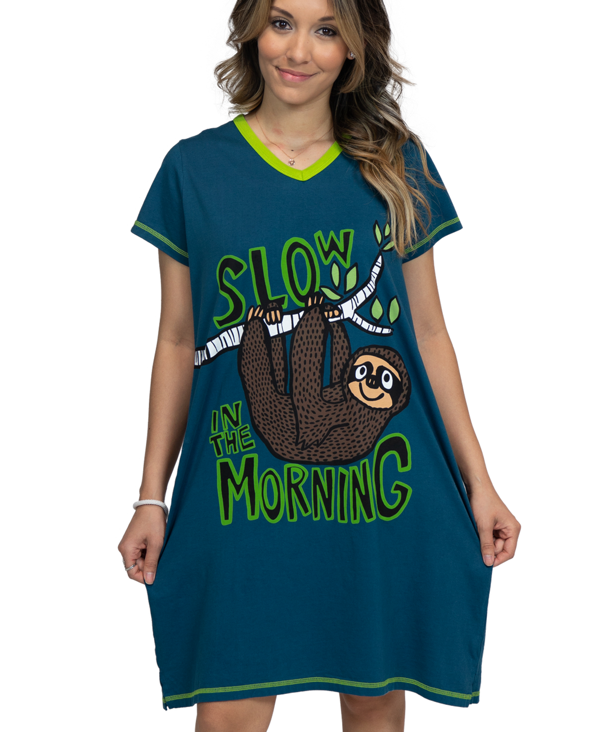 ^Lazy One Slow Morning Sloth V-neck Nightshirt: