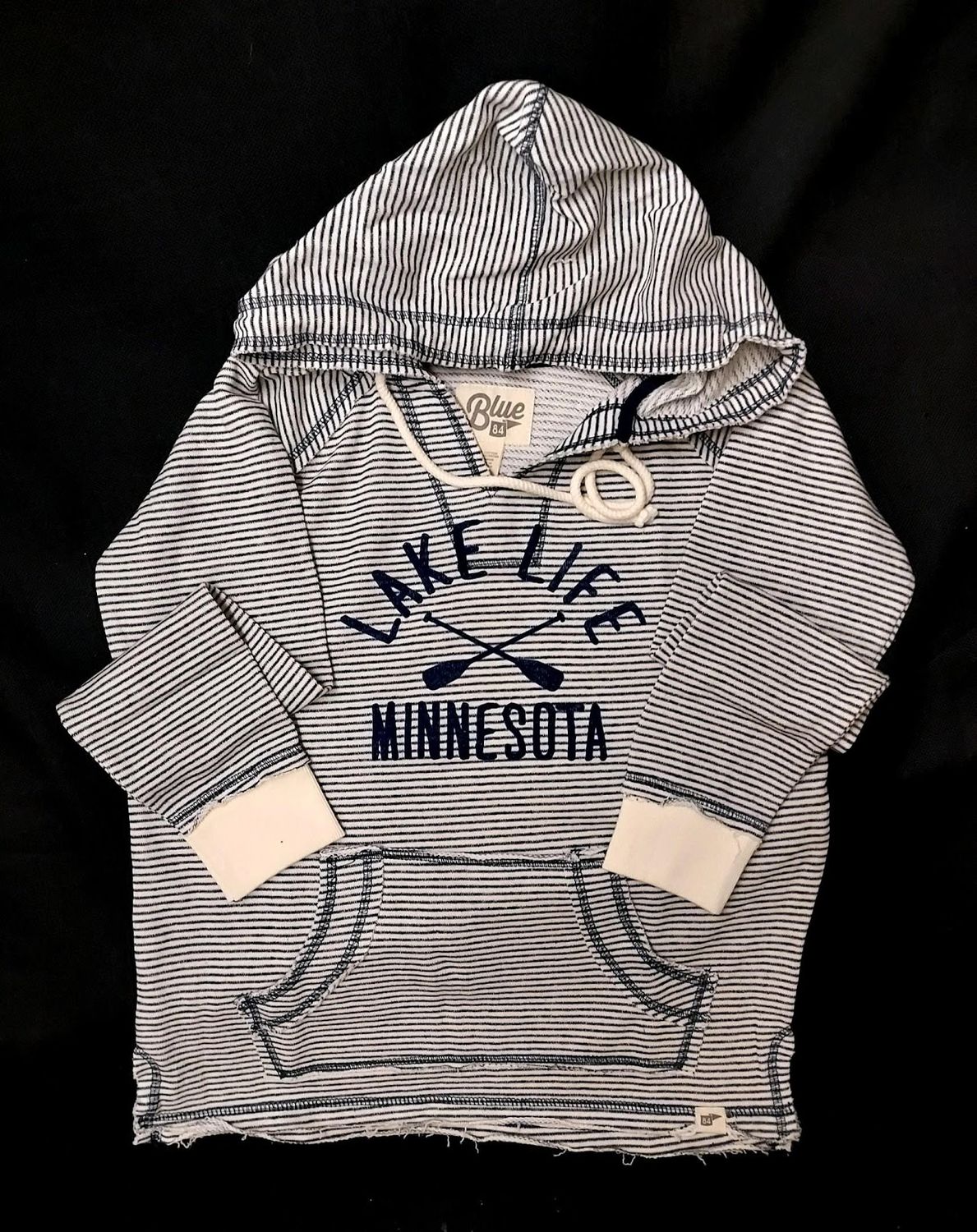 Blue 84 Striped V-Neck Hoodie &quot;Lake Life MN&quot;: