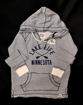 Blue 84 Striped V-Neck Hoodie &quot;Lake Life MN&quot;:
