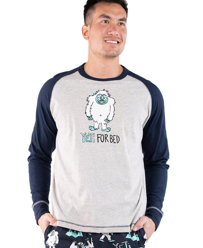 ^^Lazy One Yeti For Bed Men&#39;s Long Sleeve PJ Tee