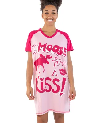 ^Moose Kiss Pink/Red V-neck  Nightshirt