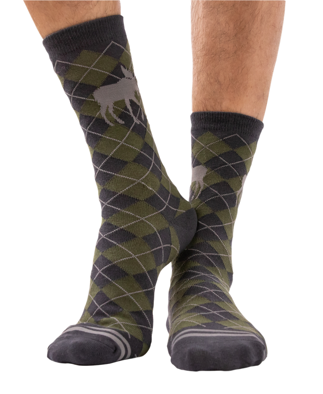 ^Green Argyle Moose Crew Sock: