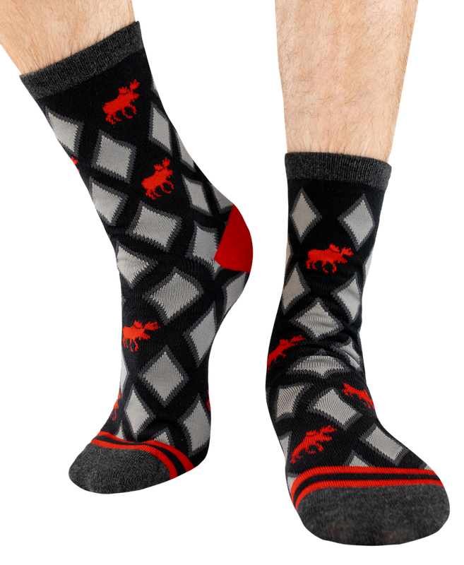 ^Red Argyle Moose Crew Sock: