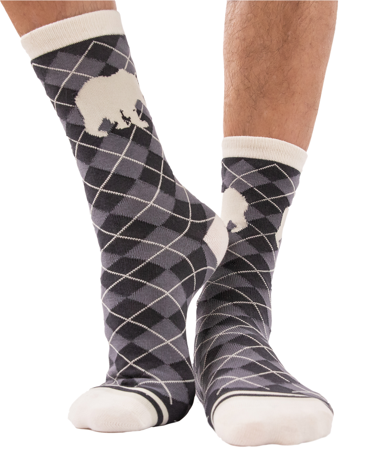 ^Grey Argyle Bear Crew Sock: